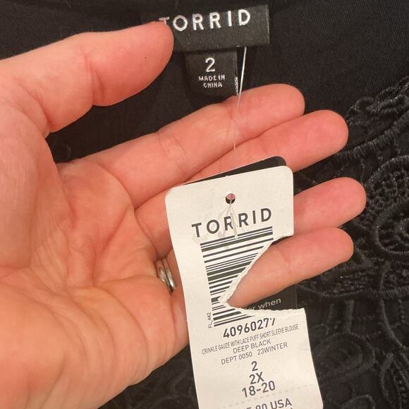 Torrid Womens Babydoll Top Plus Size 2X Black Lace Peasant Romantic Fall NEW - Picture 5 of 11